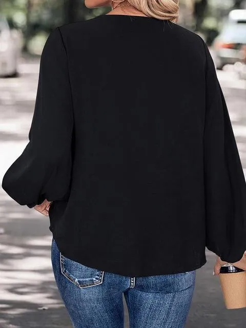 Work And Play V Neck Balloon Sleeve Blouse