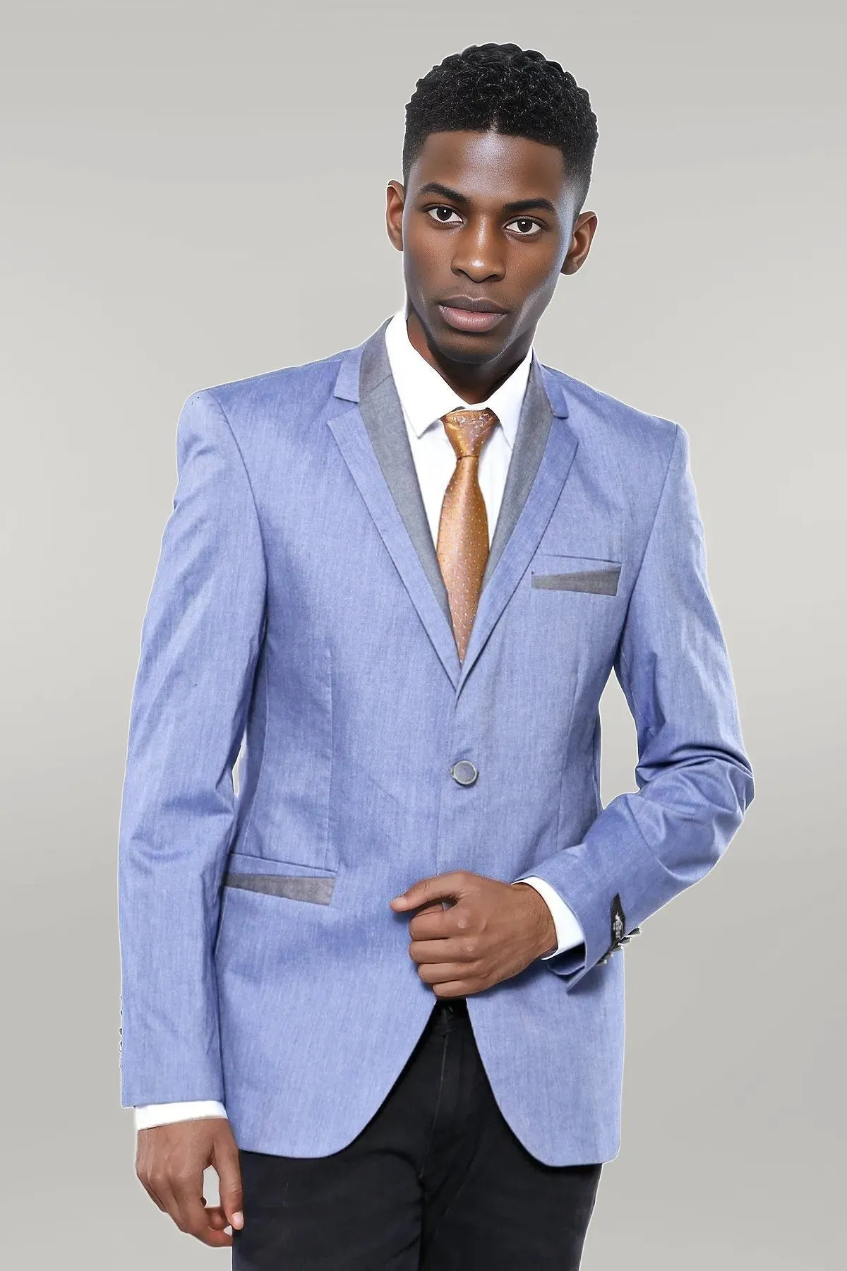 WSS 3 Pockets 2 Buttons Cross Piping Light Blue Jacket- - Singen