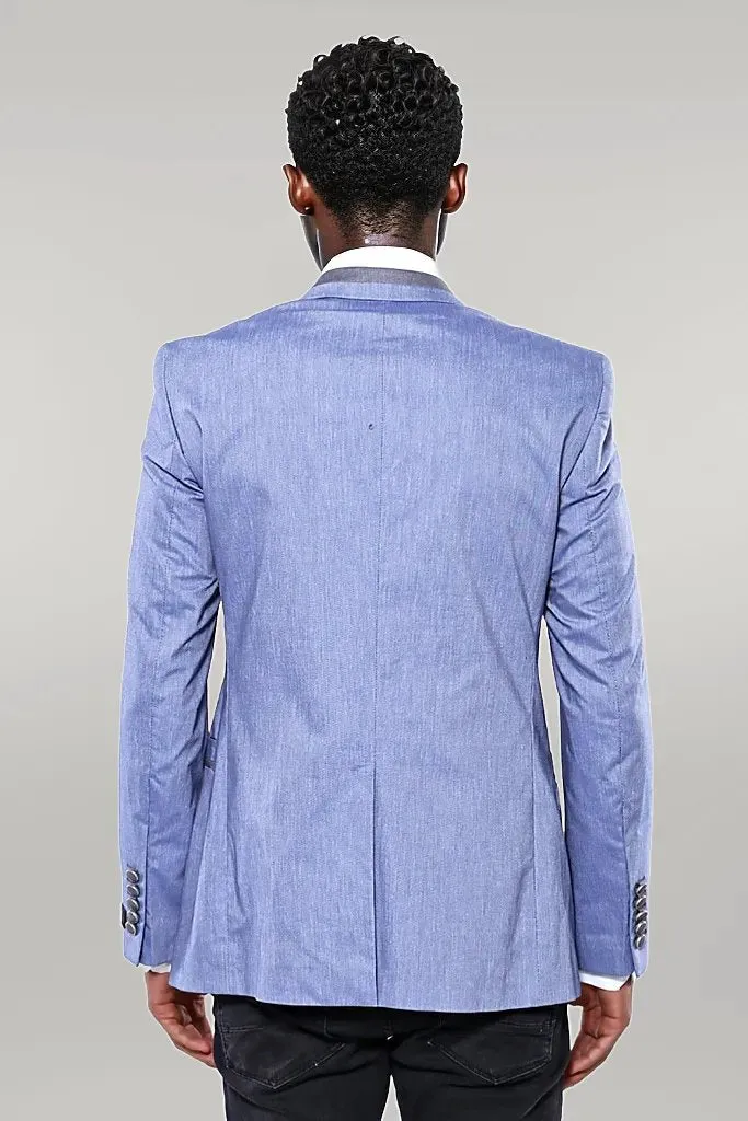 WSS 3 Pockets 2 Buttons Cross Piping Light Blue Jacket- - Singen