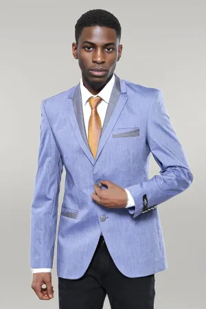 WSS 3 Pockets 2 Buttons Cross Piping Light Blue Jacket- - Singen