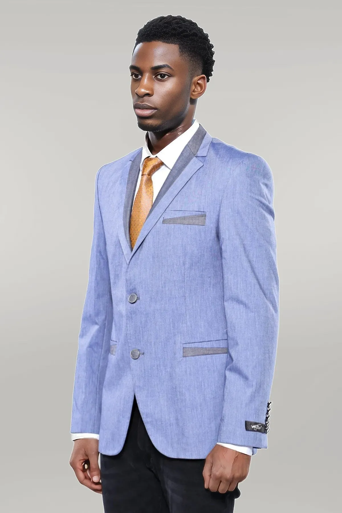 WSS 3 Pockets 2 Buttons Cross Piping Light Blue Jacket- - Singen