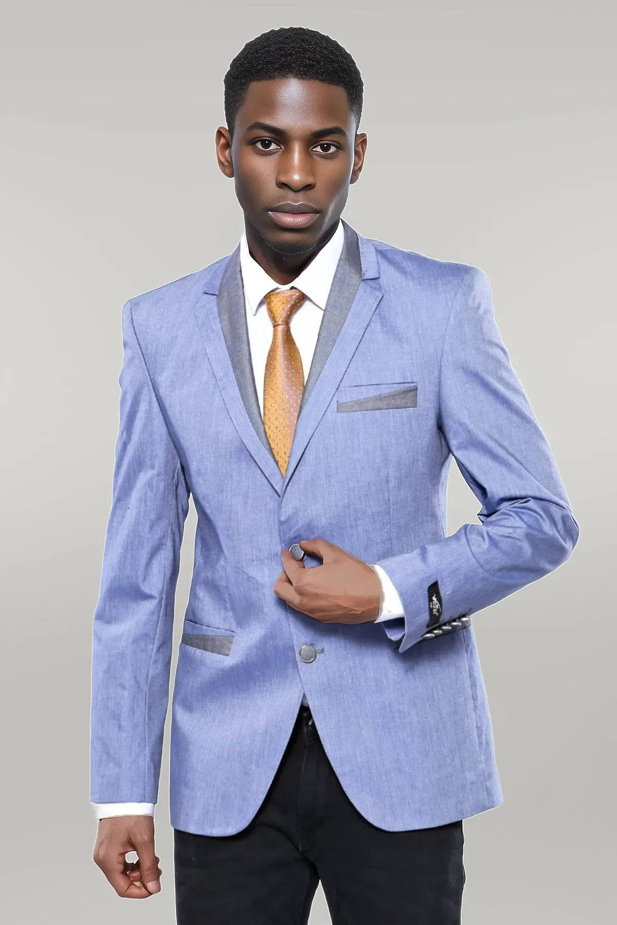 WSS 3 Pockets 2 Buttons Cross Piping Light Blue Jacket- - Singen