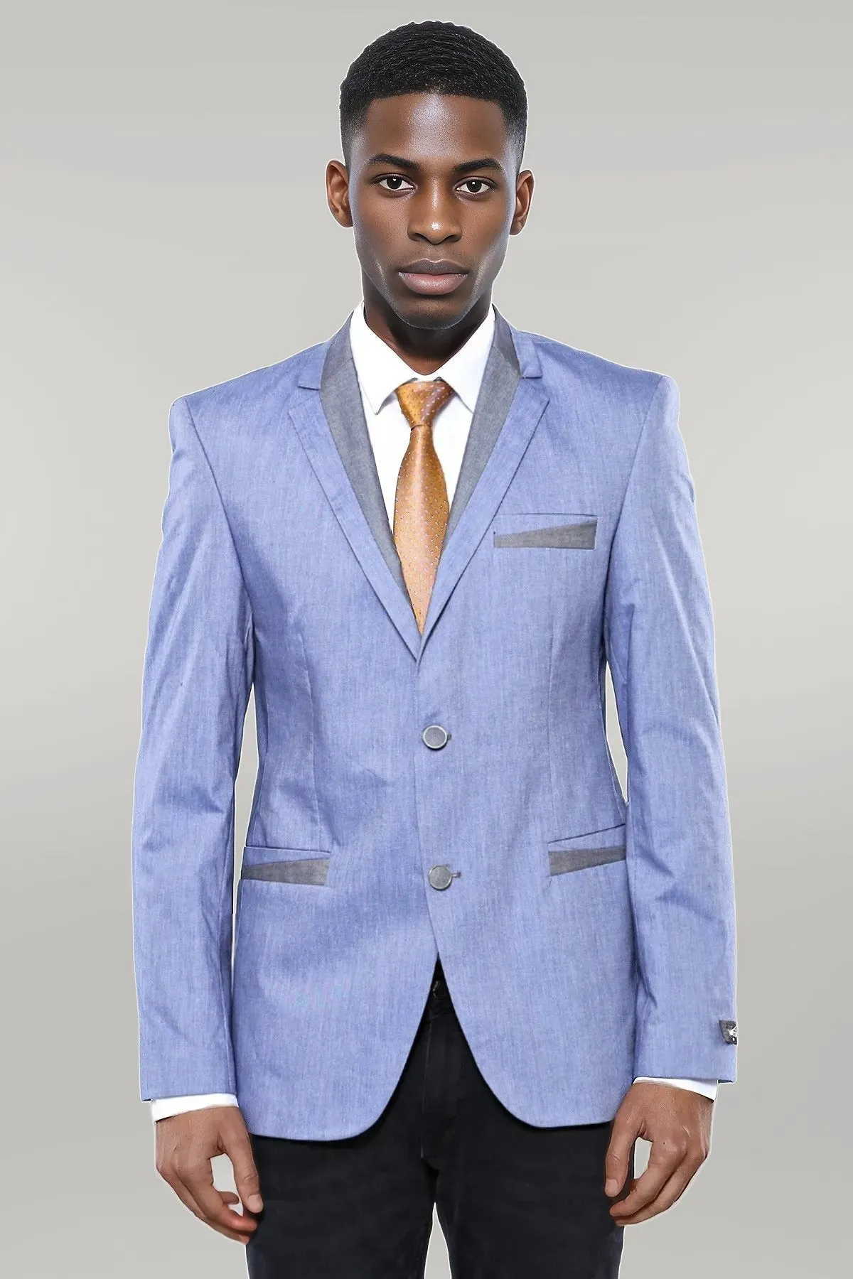WSS 3 Pockets 2 Buttons Cross Piping Light Blue Jacket- - Singen